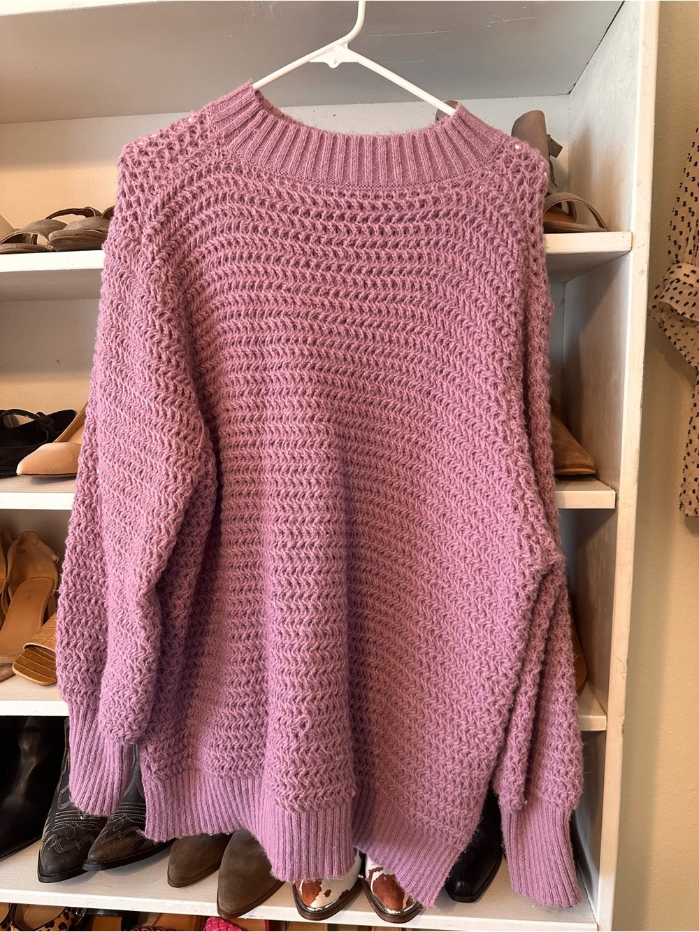 SHEIN Dusty Rose Chunky Knit Crewneck Sweater